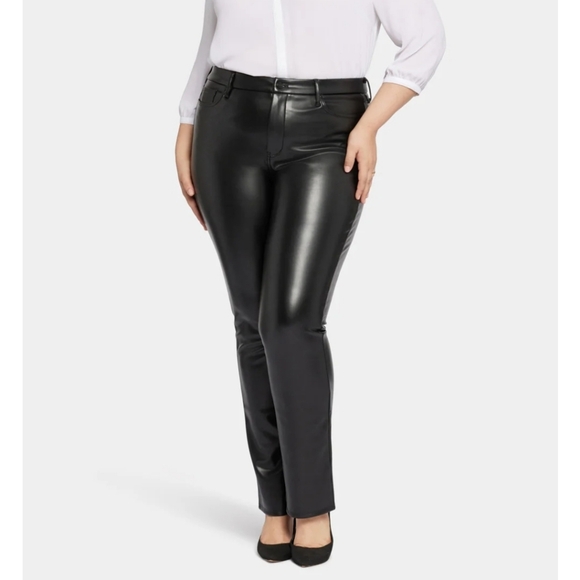 NYDJ Faux Leather Marilyn Straight Pants - Picture 1 of 12